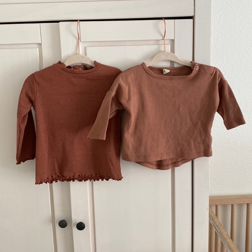Quincy Mae (VGUC) + Zara (NWT) Basic Neutral Top Lot | ribbed long sleeve